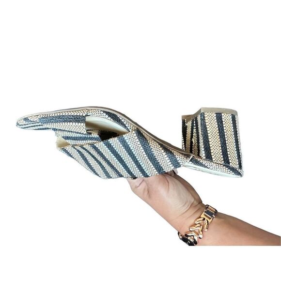 Sam Edelman Black and Tan Rattan Weave Slide Sandals - Picture 5 of 11